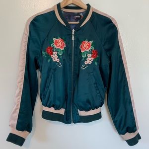 Bebe Reversible Satin Bomber Jacket